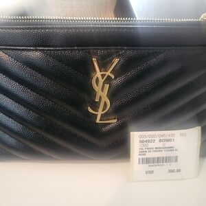 YSL Slim Zipper Pouch w/Gold Hardware. Box + Dust Bag Included